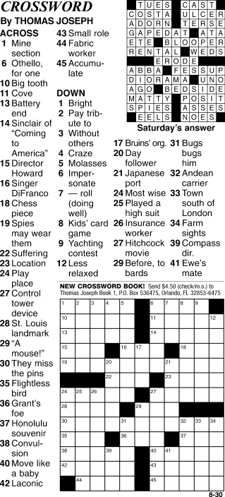 Thomas Joseph Crossword Answers for December 08 2023