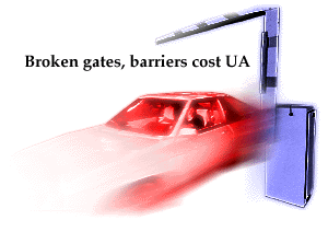 {Broken gates, barriers cost UA}